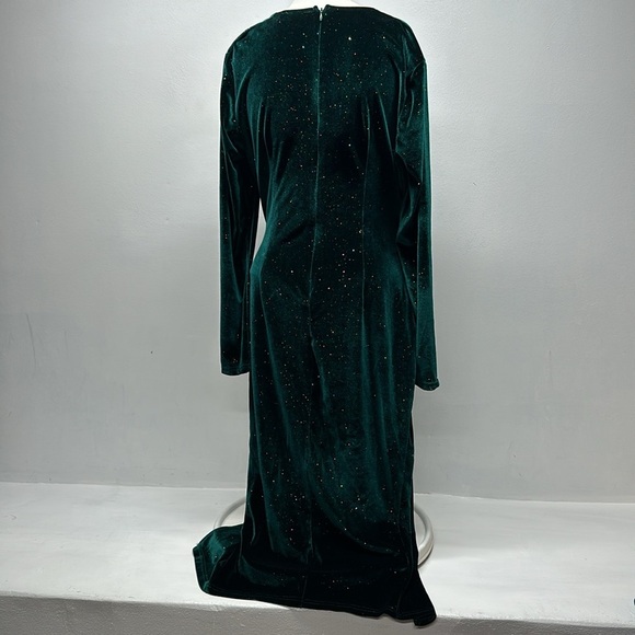 Double Crazy Midi Dress Velvet Velour Glitter Sparkle Emerald Green Size Large - Picture 5 of 12